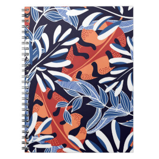 Caderno Espiral Folhas tropicais coloridas com fundo azul
