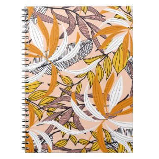 Caderno Espiral Folhas tropicais coloridas, padrão de fundo bege