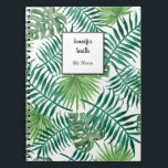 Caderno Espiral Folhas tropicais de cor aquosa moderna personaliza<br><div class="desc">Moderna cor d'água tropical deixa caderno personalizado. Você pode mudar o texto facilmente.</div>