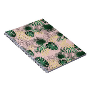 Caderno Espiral Folhas tropicais de ouro modernas e design