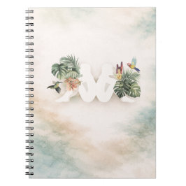 Caderno Espiral Folhas Tropicais & Desenho Estético de Pássaros 