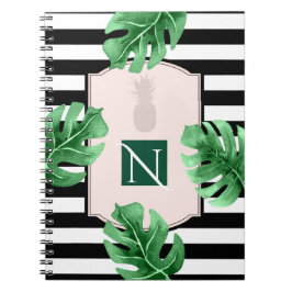 Caderno Espiral Folhas Tropicais e Monograma Chic Elegante de Abac