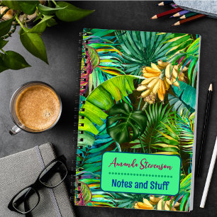 Caderno Espiral Folhas tropicais Elegantes padrão de bananas flora