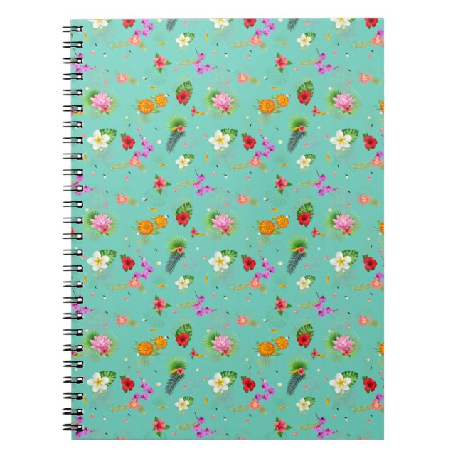 Caderno Espiral Folhas tropicais em Turquesa (Frente)