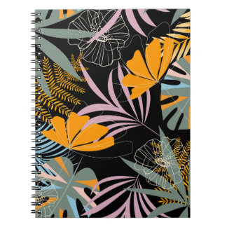 Caderno Espiral Folhas Tropicais: Impressão de Vintage Escuro.