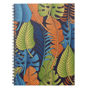 Caderno Espiral Folhas tropicais, padrão floral sem costura.