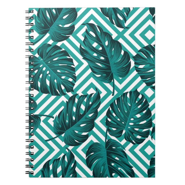 Caderno Espiral Folhas Tropicais: Padrão Invisível Floral. (Frente)