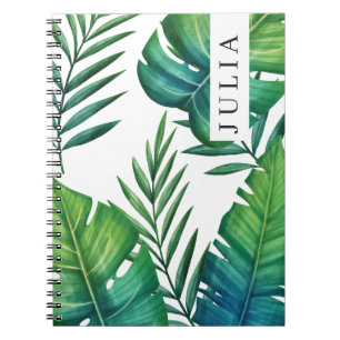 Caderno Espiral Folhas tropicais personalizadas da aguarela