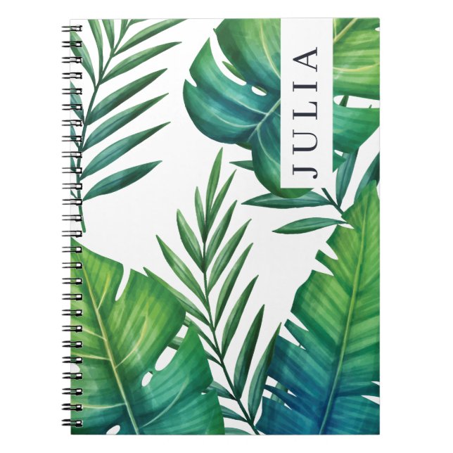 Caderno Espiral Folhas tropicais personalizadas de aquarela (Frente)