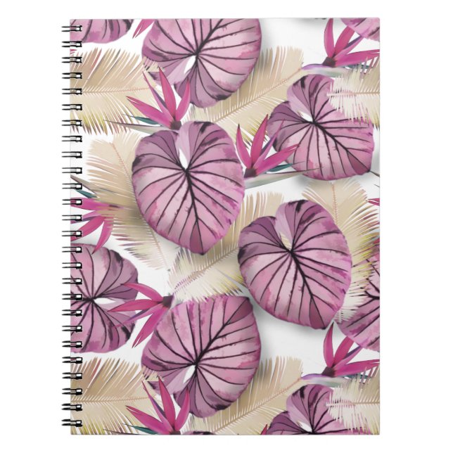 Caderno Espiral Folhas tropicais rosa (Frente)