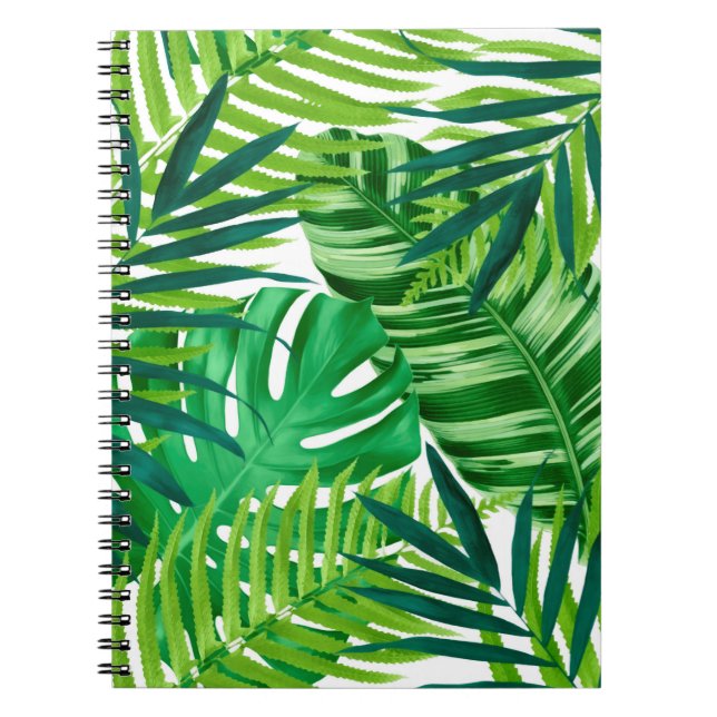 Caderno Espiral Folhas tropicais verdes (Frente)