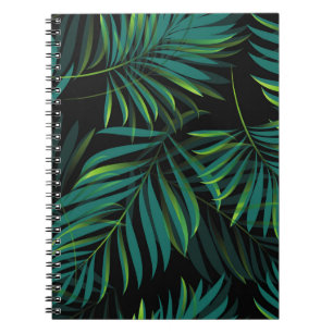 Caderno Espiral Folhas tropicais verdes de palma. Gráfico de padrõ
