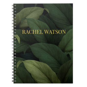 Caderno Espiral Folhas Tropicais Verdes Escuras