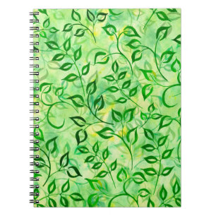 Caderno Espiral Folhas verde-aquarela num fundo amarelo-esverdeado