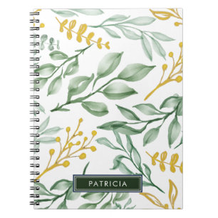 Caderno Espiral Folhas Verdes e Amarelo Ouro Personalizadas