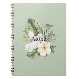 Caderno Espiral Folhas Verdes Tropicais Orquídeas Hibisco Branco