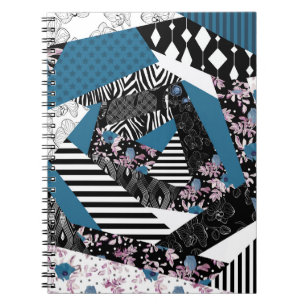 Caderno Espiral Folheto azul, popular, retalhos, folclore, rústico