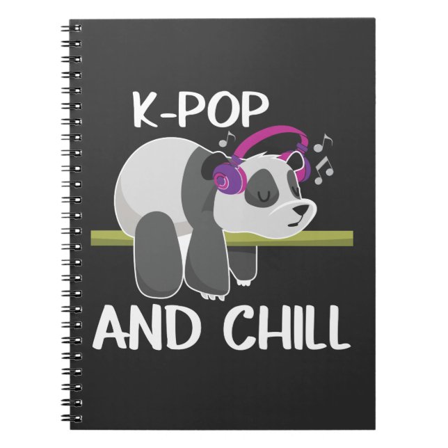Caderno Espiral Fones de ouvido de Panda Cótis Pop Lover K-Pop Mús (Frente)