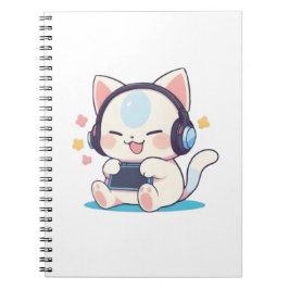 Caderno Espiral Fones de Ouvido para Jogos de Gatinho Chibi Fones 