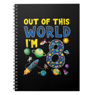 Caderno Espiral Fora deste mundo, eu sou 8 Space Rocket Birthday P