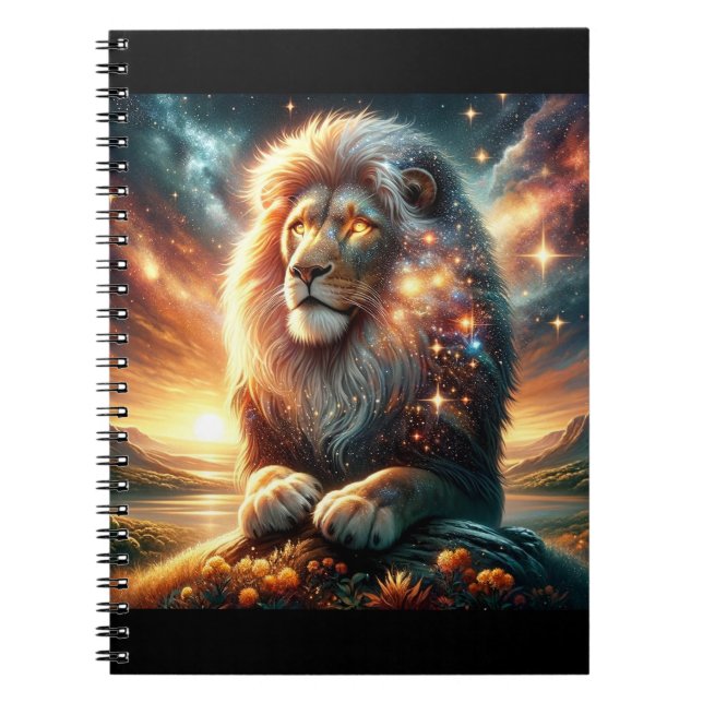 Caderno Espiral Força Leão Leão Espaço Galáxia Cósmica Astrologia (Frente)