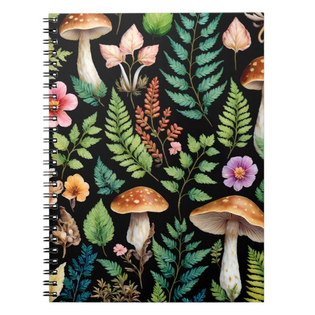 Caderno Espiral Forest Mushroom Woodland Ferns Art (Frente)