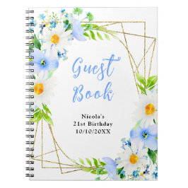 Caderno Espiral Forget Me Nots and Daisies Birthday Guest Book