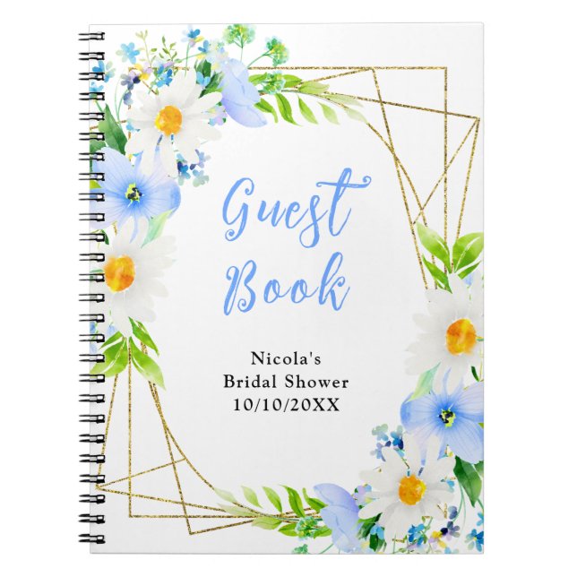 Caderno Espiral Forget-Me-Nots Daisies Bridal Shower Guest Book (Frente)