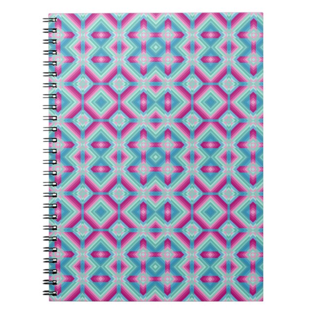 Caderno Espiral Forma geométrica da abstração turquesa rosa azul e (Frente)
