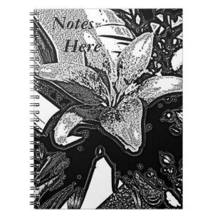 Caderno Espiral formas de abstrato preto e branco contemporâneas