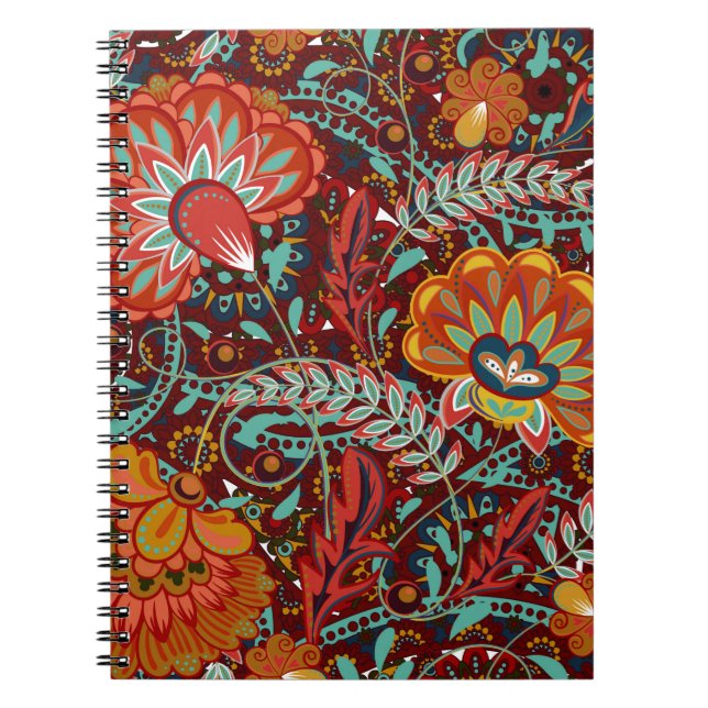 Caderno Espiral Formas florais densas de flores ornamentais de des (Frente)