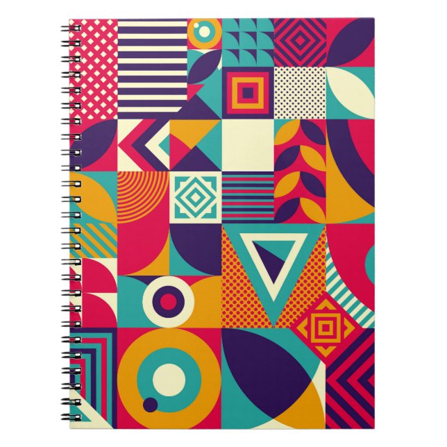 Caderno Espiral formas geométricas de pop abstrato, padrão sem sol (Frente)