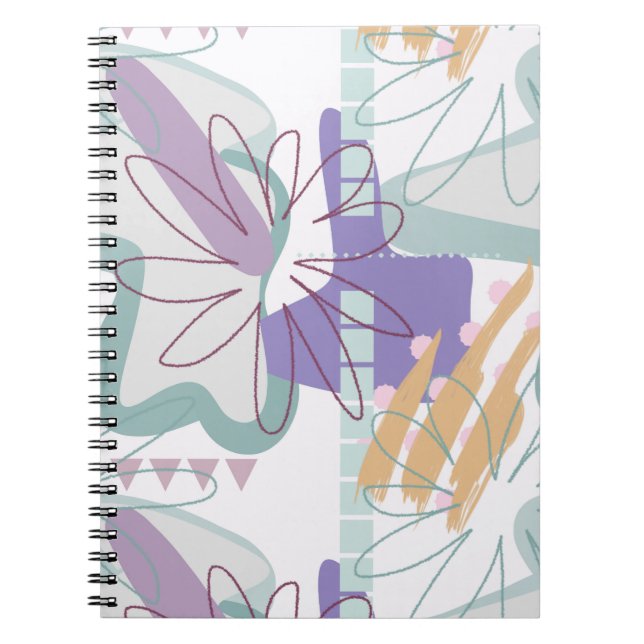 Caderno Espiral Formas geométricas e flores em branco. (Frente)