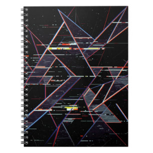Caderno Espiral Formas Geométricas Neon Glitchcore em Preto