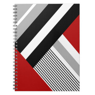 Caderno Espiral Formas geométricas vermelhas, cinzas, brancas e pr