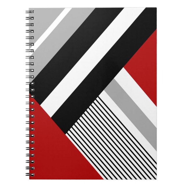 Caderno Espiral Formas geométricas vermelhas, cinzas, brancas e pr (Frente)