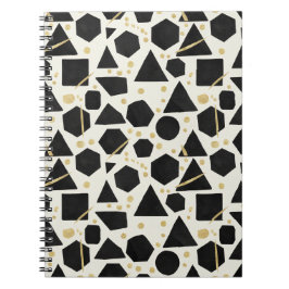 Caderno Espiral Formas Pretas e Padrão de Confetes Dourados