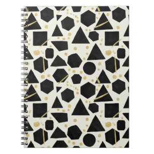 Caderno Espiral Formas Pretas e Padrão de Confetes Dourados