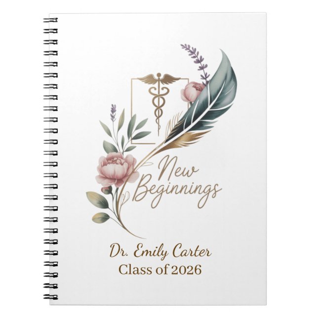 Caderno Espiral Formatura de Médico Personalizada Novos Começos (Frente)
