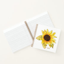Caderno espiral forrado de girassol aquarela