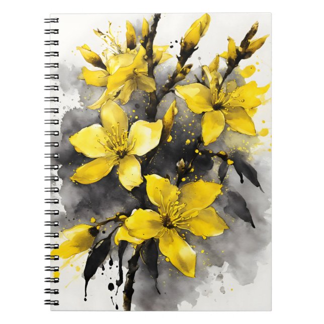 Caderno Espiral Forsythia - Flores aquarela (Frente)
