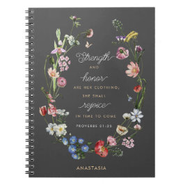 Caderno Espiral Fortaleza e honra flores selvagens Provers 31 Chri