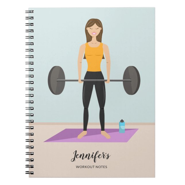 Caderno Espiral Forte Workout Girl Desenhando Malhação Personalizá (Frente)