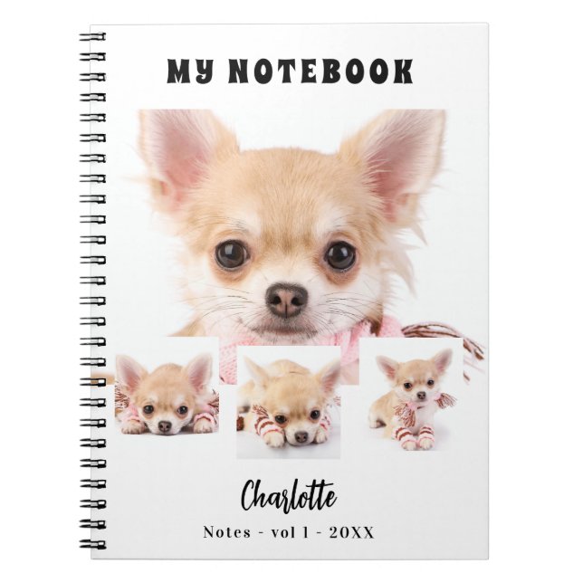 Caderno Espiral Foto: Colage dog pet girl White (Frente)