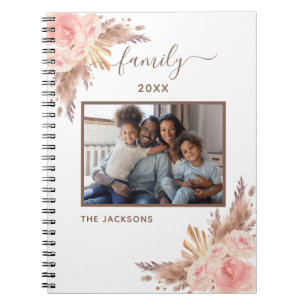 Caderno Espiral Foto da família pampas de erva rosa branco floral