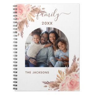 Caderno Espiral Foto da família pampas relva pincel floral rosa