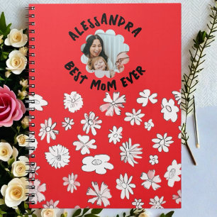 Caderno Espiral Foto da melhor mãe já monograma vermelho floral