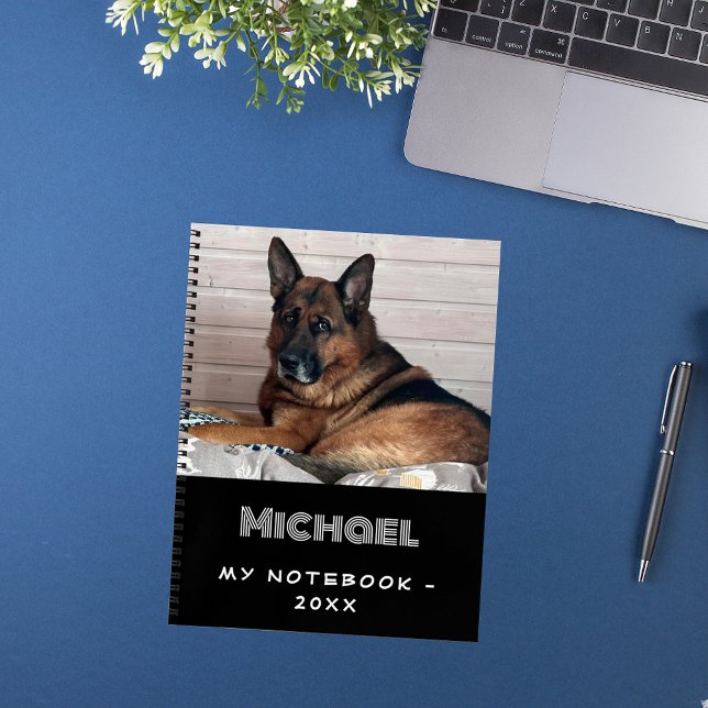 Caderno Espiral Foto de animal de estimação preto branco (Criador carregado)