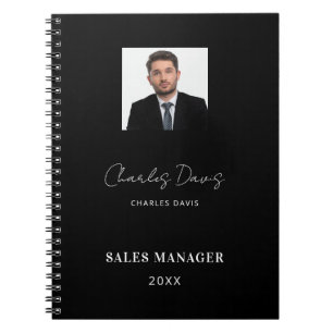 Caderno Espiral Foto de assinatura de nome branco preto negócios