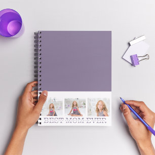 Caderno Espiral Foto de Colagem Moderna Melhor Mãe, Presente Roxo